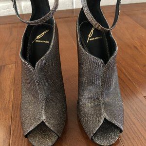 BRIAN ATWOOD SILVER & BLACK STILETTO HEEL